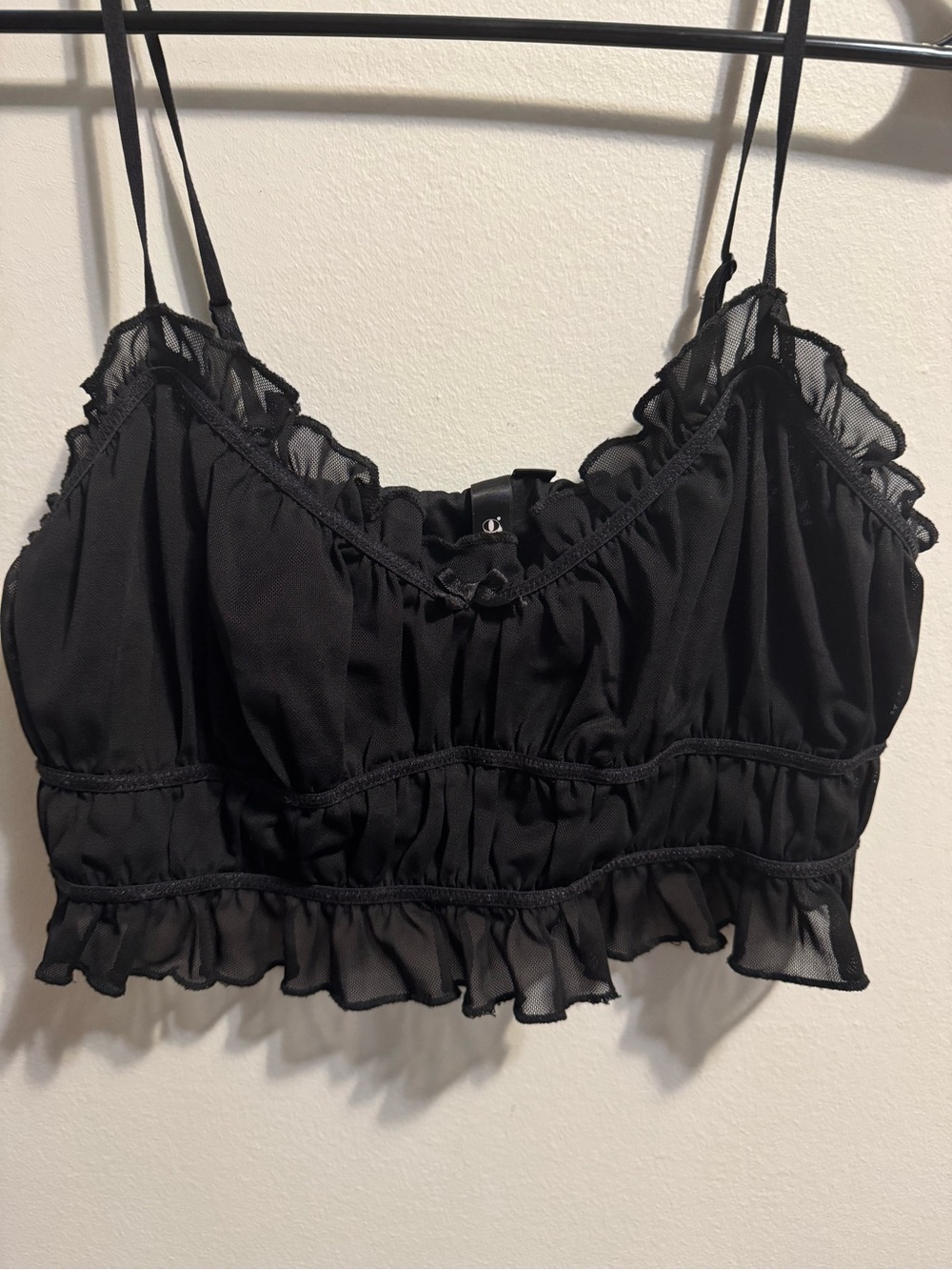 Garage Black Ruffled Chiffon Crop Top
